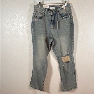 Judy Blue Light Wash Distressed High Waist Split Ankle Straight Leg Jeans 16W